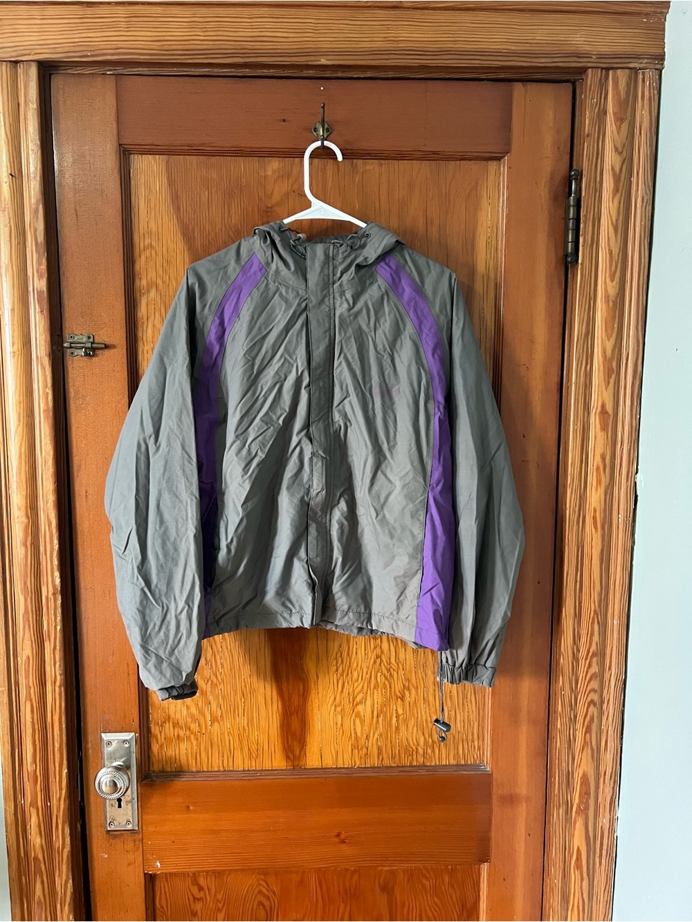Gray and Purple Men’s Hooded Windbreaker Jacket